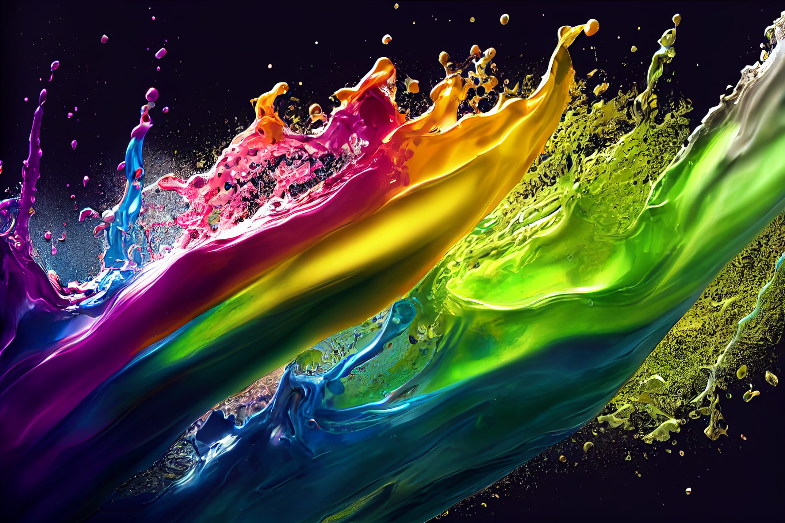 colorful glowing particles liquid dynamic flow. Trendy fluid cover design and wallpaper background.