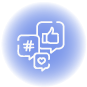 Picto représentant un like, un j'aime et un hashtag.